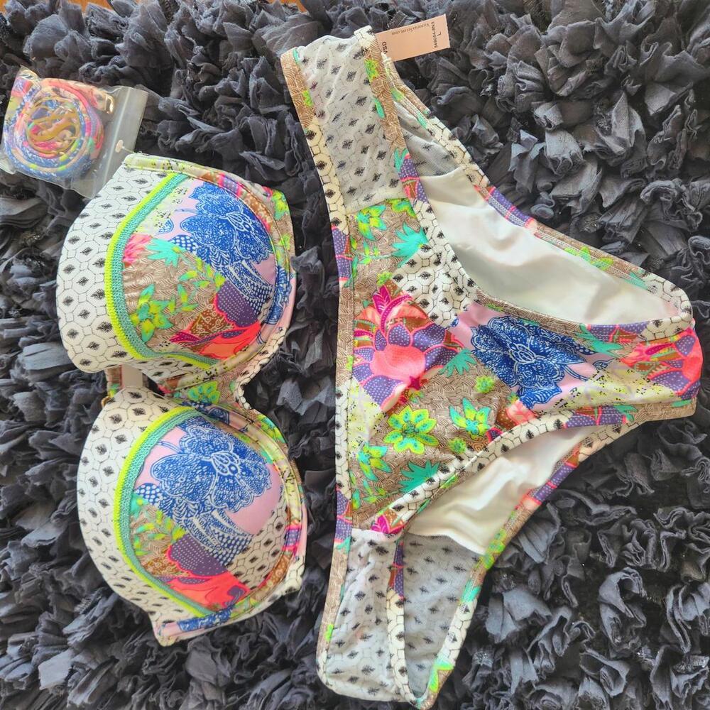 Victoria's Secret Floral Print Bikini Swimsuit Set - 36D Top and Size L Bottom